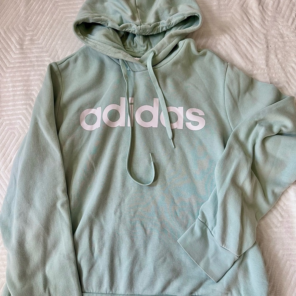 adidas Mint Green Pullover Hoodie with White Logo Tag